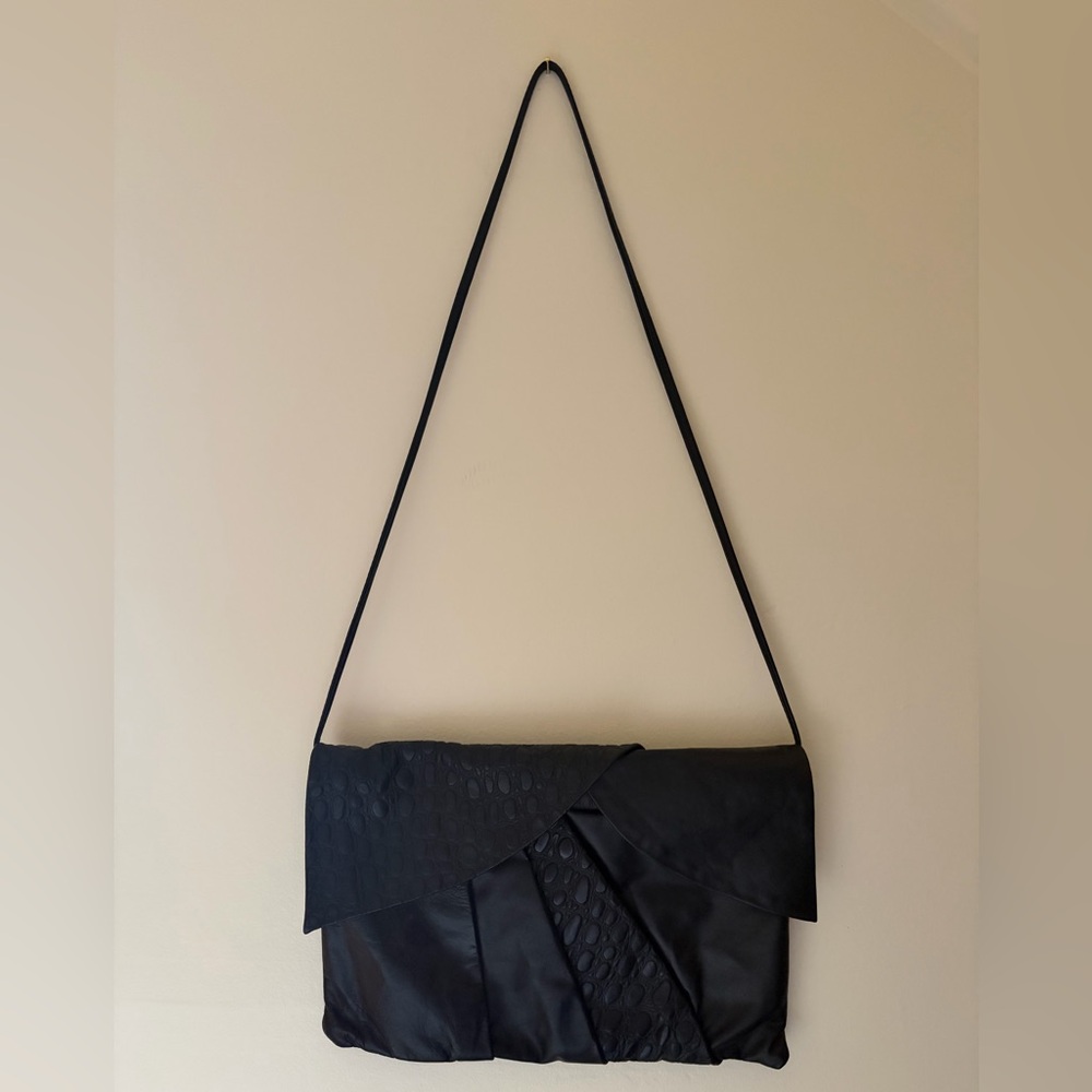 Black Fold-Over Shoulder Bag - Women's Evening Clutch